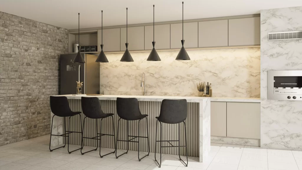 Banqueta Oxford Preto em espaço gourmet