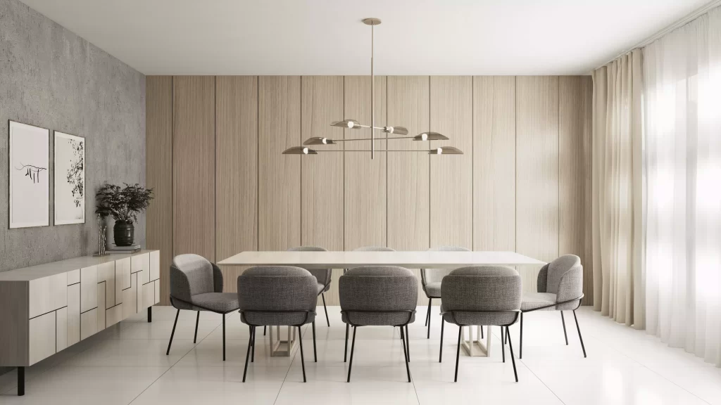 Cadeira Nevada Cinza em sala de jantar moderna