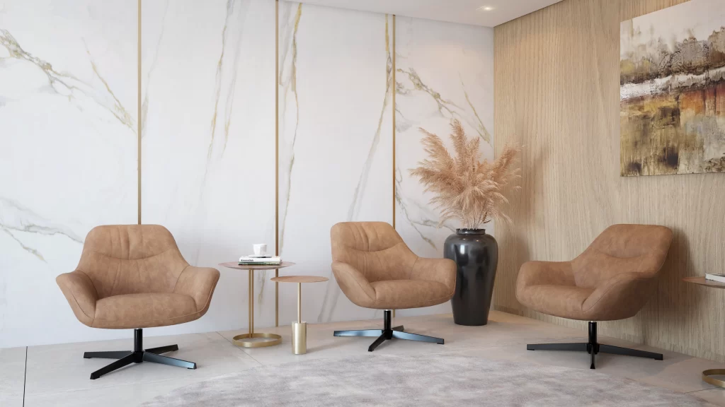 Poltronas Louvre Caramelo em sala de estar - zoom
